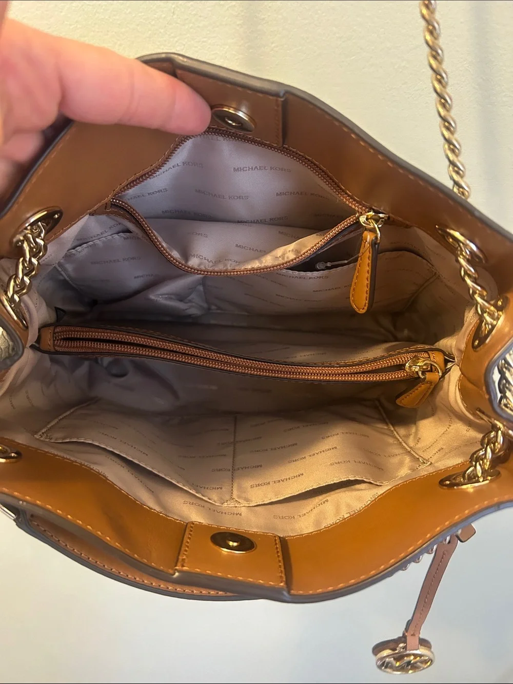 Michael Kors Dark Brown Signature Chain-Handle Tote